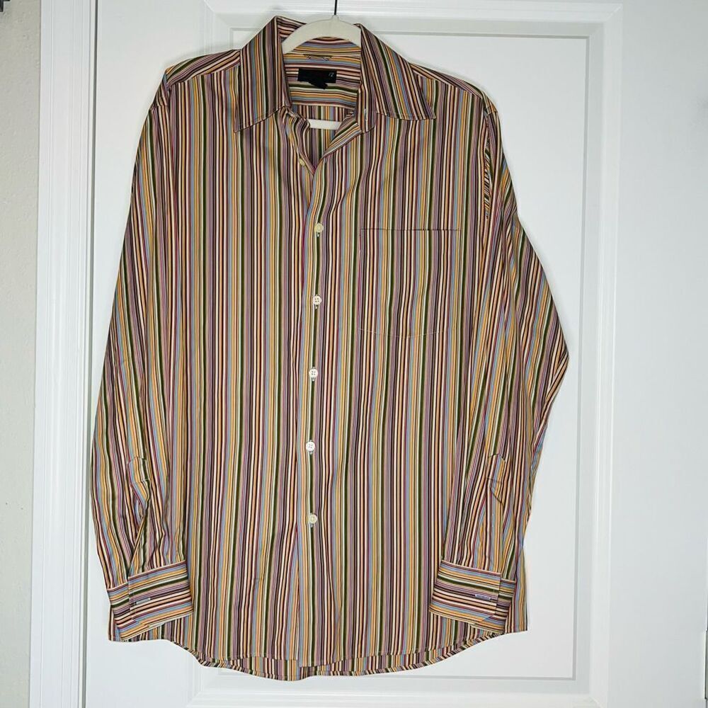 Men's Express Long Sleeve Multi Color Striped Button Down Shirt